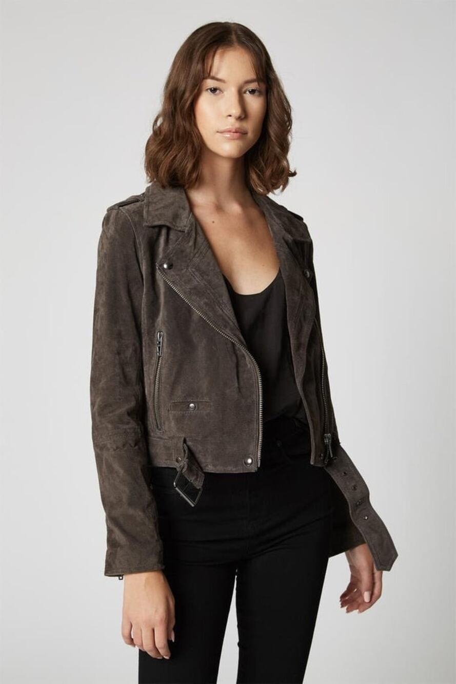BLANKNYC Suede Moto Jacket in French Grey Size S